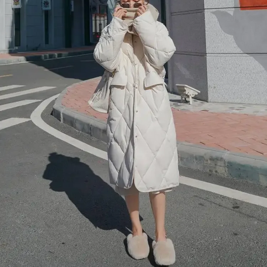 Heidi-Mode | Stylische Übergroße Steppjacke mit Pelzkragen und Knöpfen Ideal für Herbst/Winter