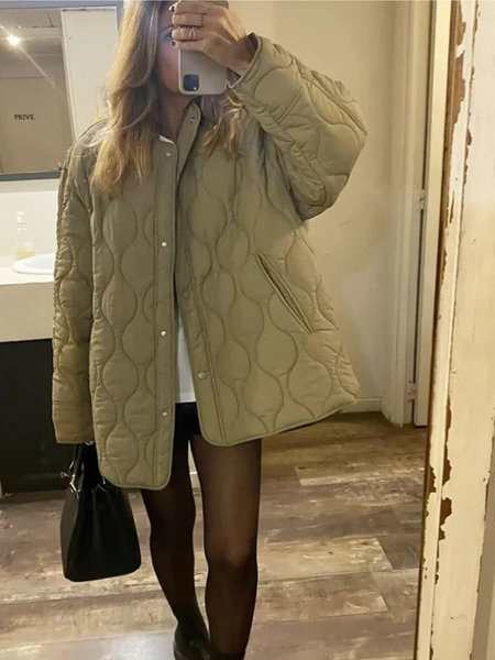 Heidi-Mode | Elegante Langarm-Steppjacke mit Ein-Knopf-Verschluss Ideal für Herbst/Winter