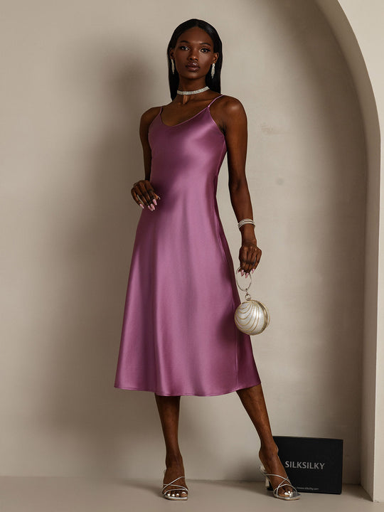 Heidi-Mode | Lange Seidenkleid mit Spaghetti-Träger