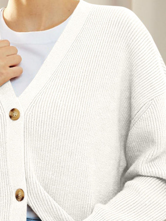 Heidi-Mode | Knopfverschluss V-Ausschnitt Langarm Cardigan
