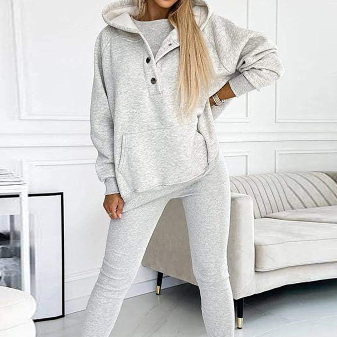 Heidi-Mode | 3-Teiliger Damen Sportanzug Lockere Kapuzenpullover Slim Hosen