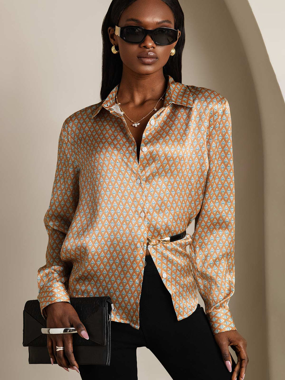 Heidi-Mode | Damen Seiden Basis Militär Revers Hemd