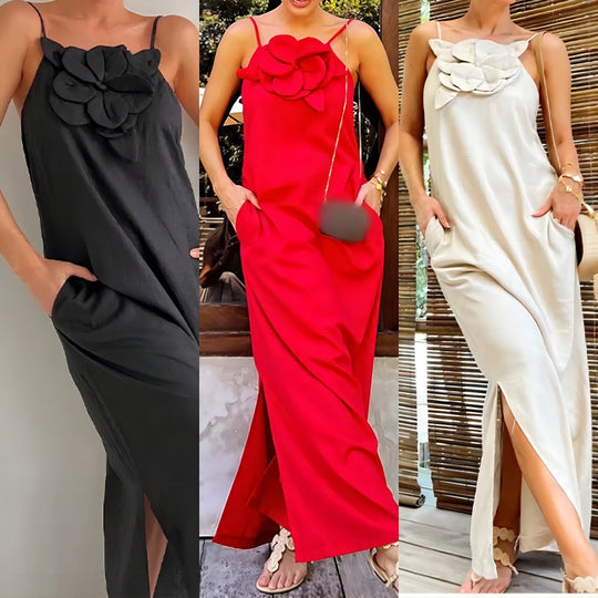 Heidi Mode | Hosenträger dreidimensionale Blume Hosenträger Baumwolle und Leinen ärmelloses Kleid