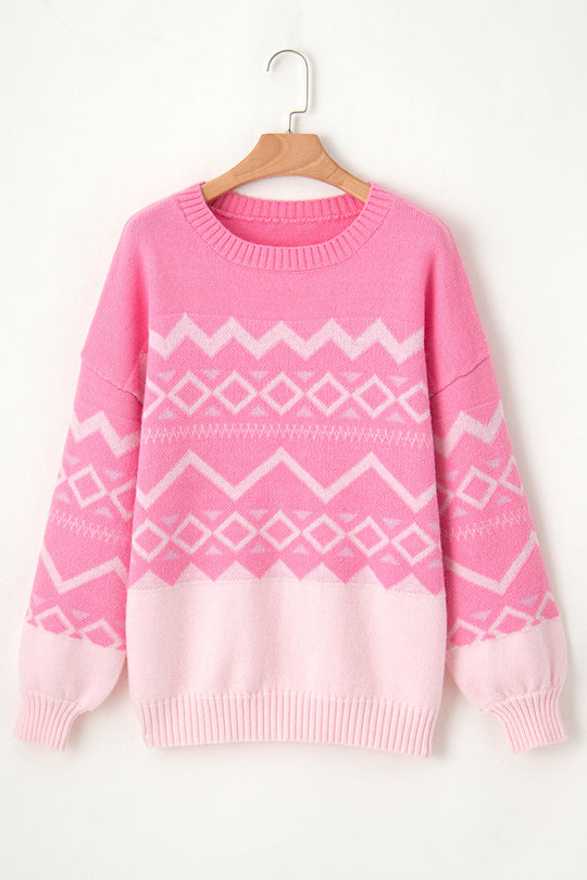 Western Aztec Geometric Drop Shoulder Pullover