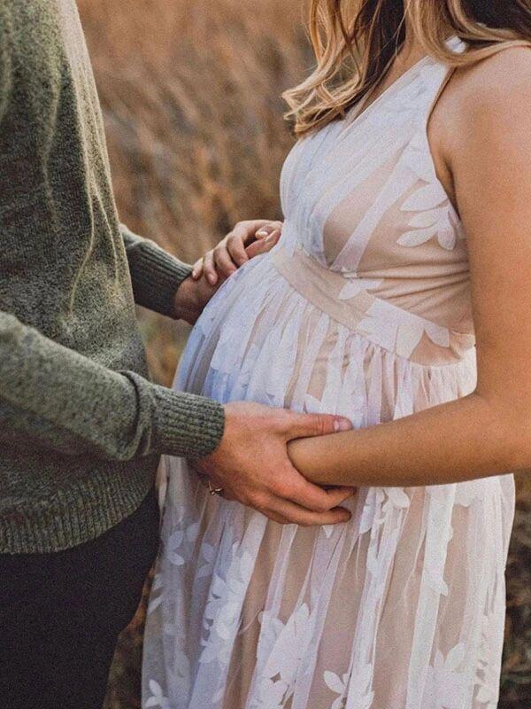 Heidi-Fashion Fotoshooting-Kleider, Bohemian-Stil, Babyparty, Spitze, Tüll, V-Ausschnitt, Umstandsmode, Weiß, Maxi