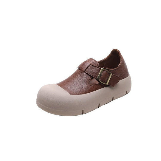 Heidi-Mode | Damenmode Rundkopf Handgefertigt Leder Schnalle mit Klettverschluss Flache Schuhe