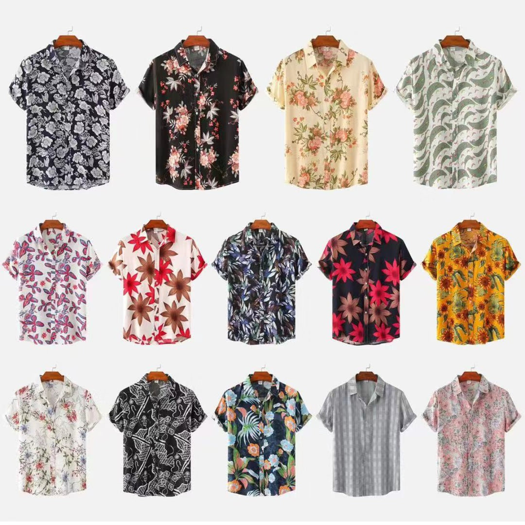 Heidi Mode | Floral kurzärmeliges Blumenhemd Männer