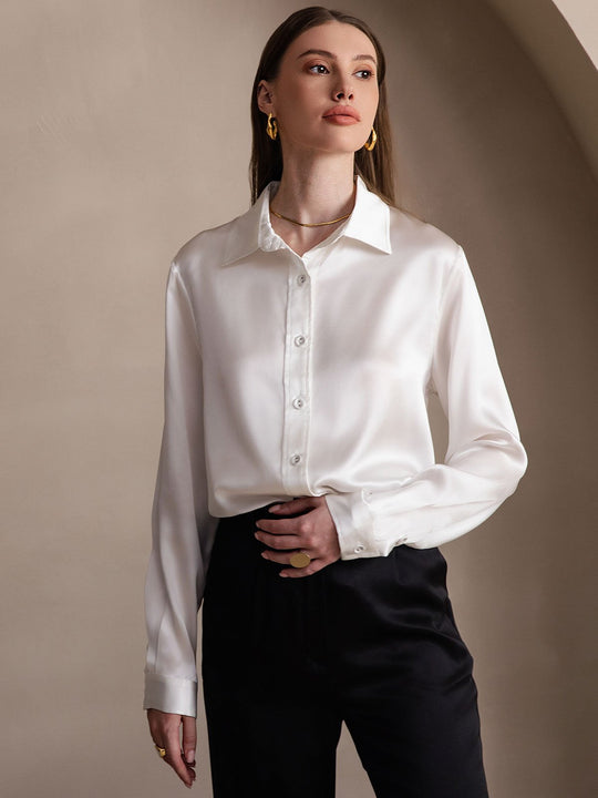 Heidi-Mode | Damen Mulberry Seide Elegant Langarmbluse