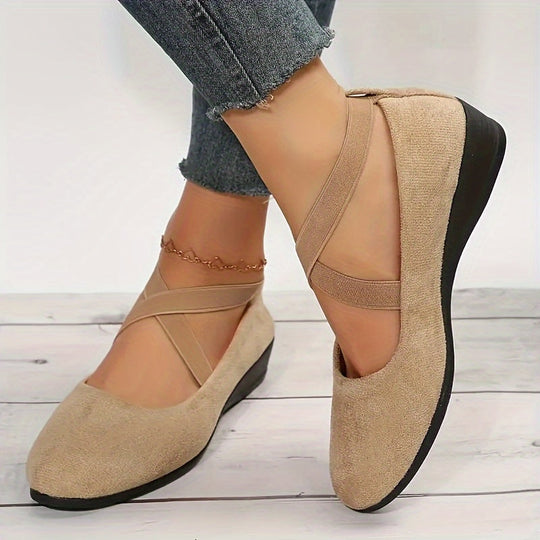 Heidi-Mode | Solide Farben Schuhe, Elastische Kreuzbänder, Bequeme Flache Keile
