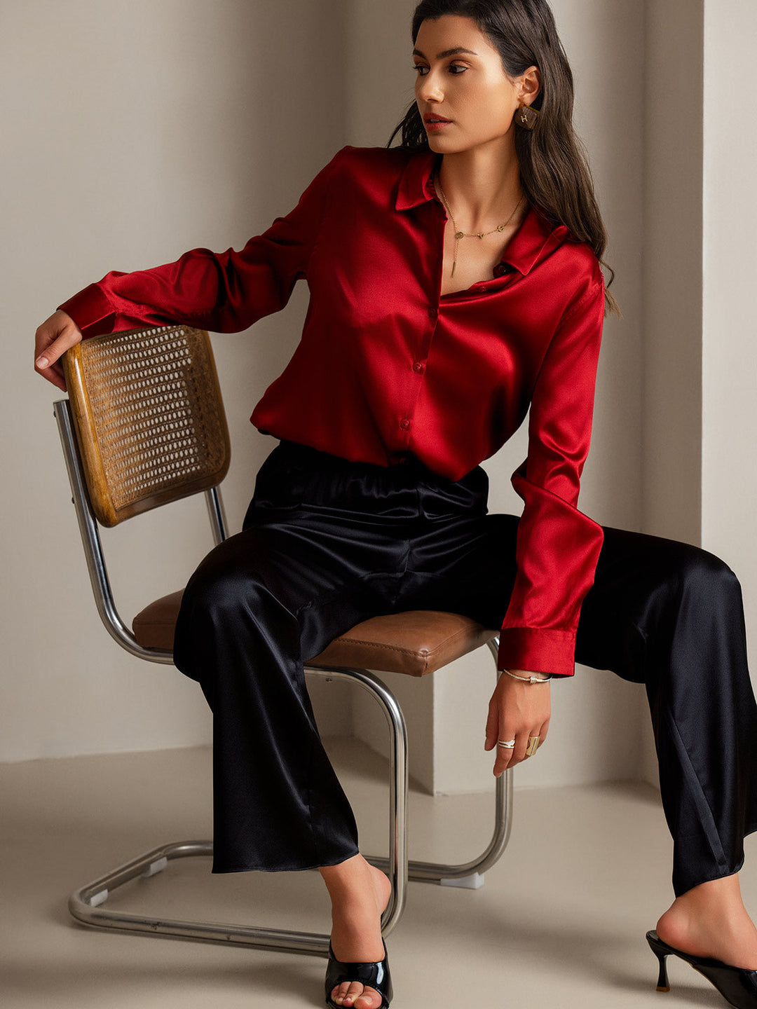 Heidi-Mode | Damen Seiden Basis Militär Revers Hemd