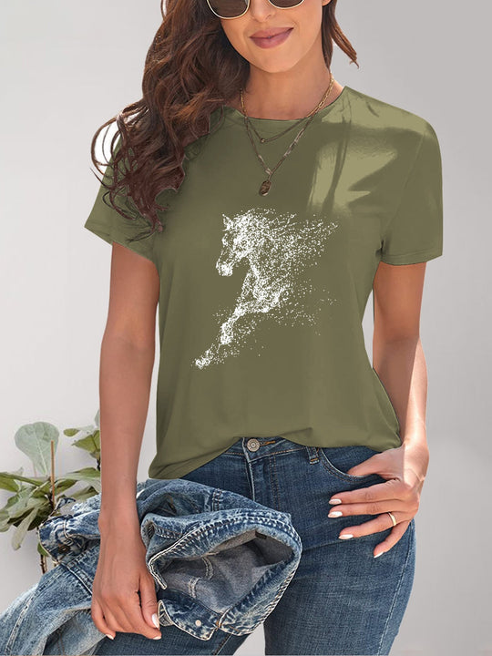Heidi-Mode | Pferd Rundhals Kurzarm T-Shirt