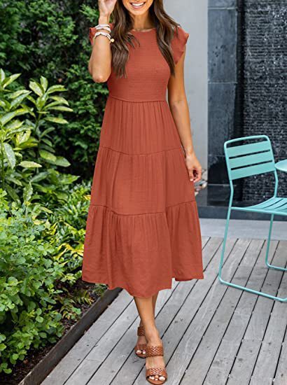 Heidi-Mode | Bohemian Midikleid mit Kurzen Ärmeln