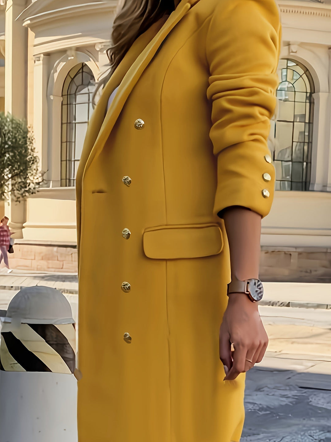 Heidi-Mode | Gelber Doppelt-gesetzter Mantel - Stylische Herbst-Oberbekleidung