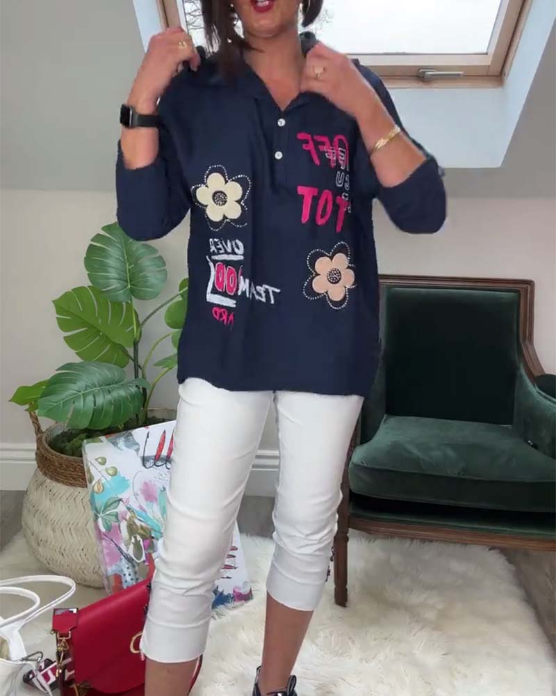 Heidi-Mode | Hoodie mit Gestickten Blumenmotiven und Schrift