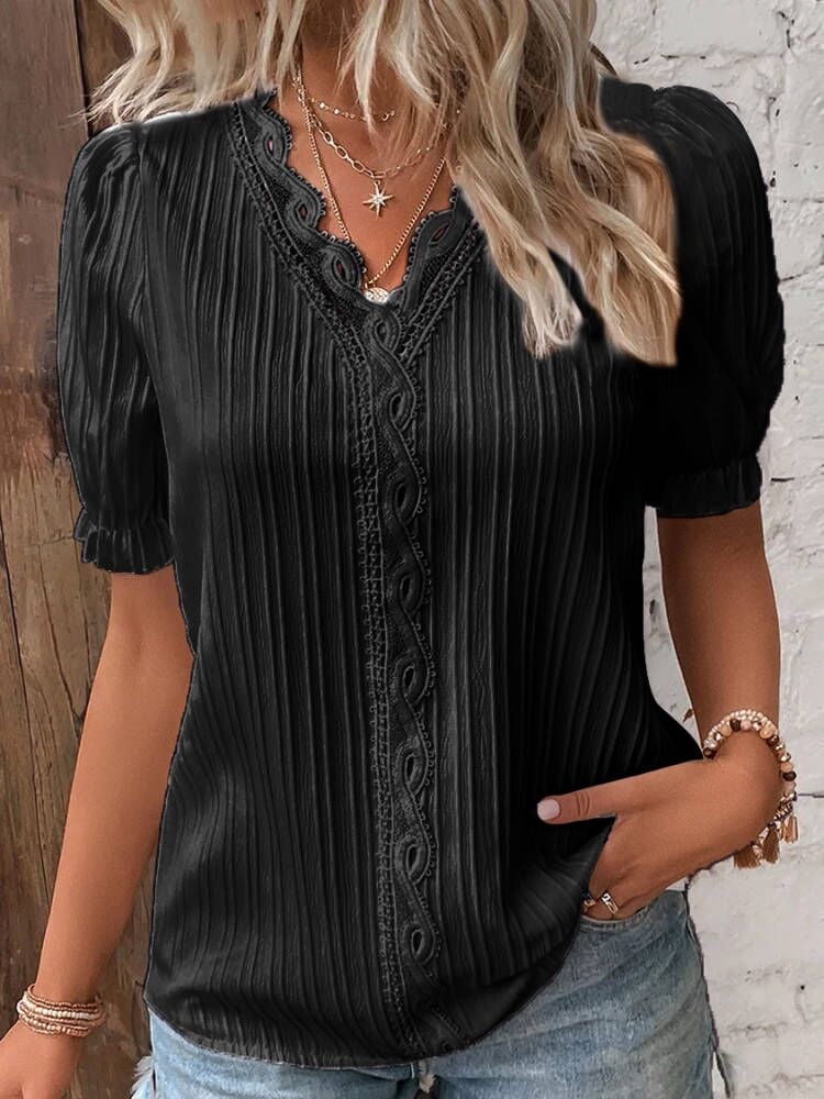 Heidi-Mode | Elegante Bluse mit Spitze und Falten Design