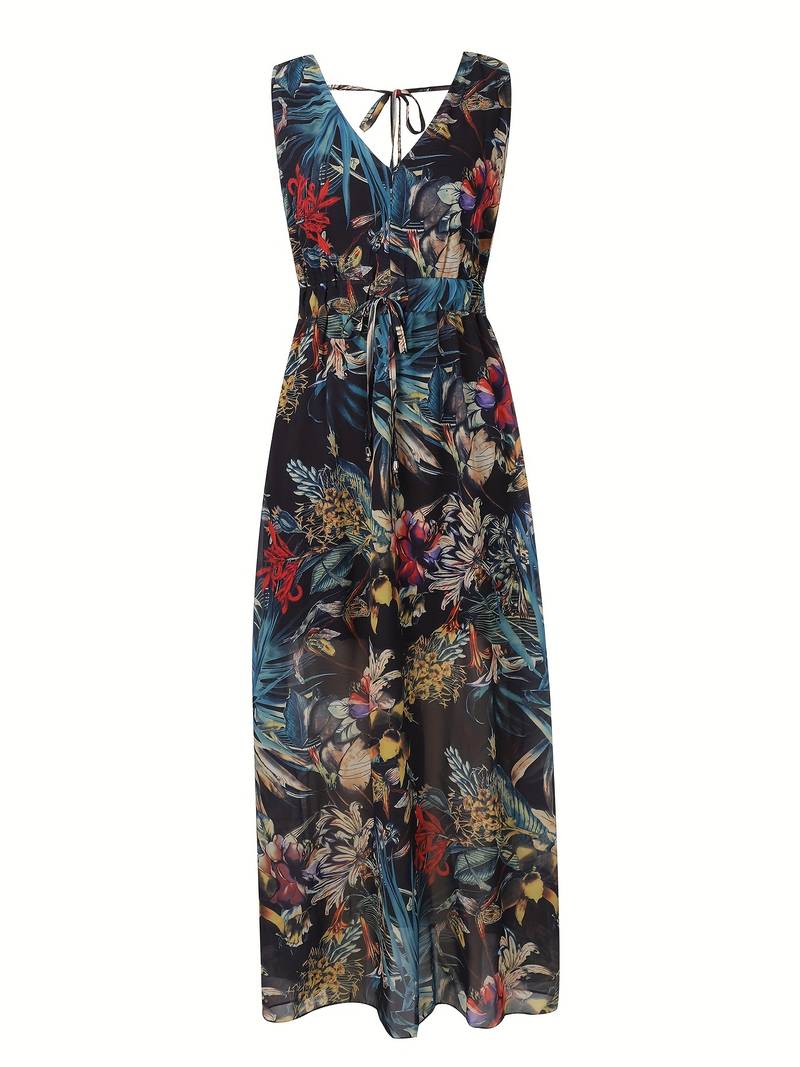 Boho Kordelkleid mit tropischem Print