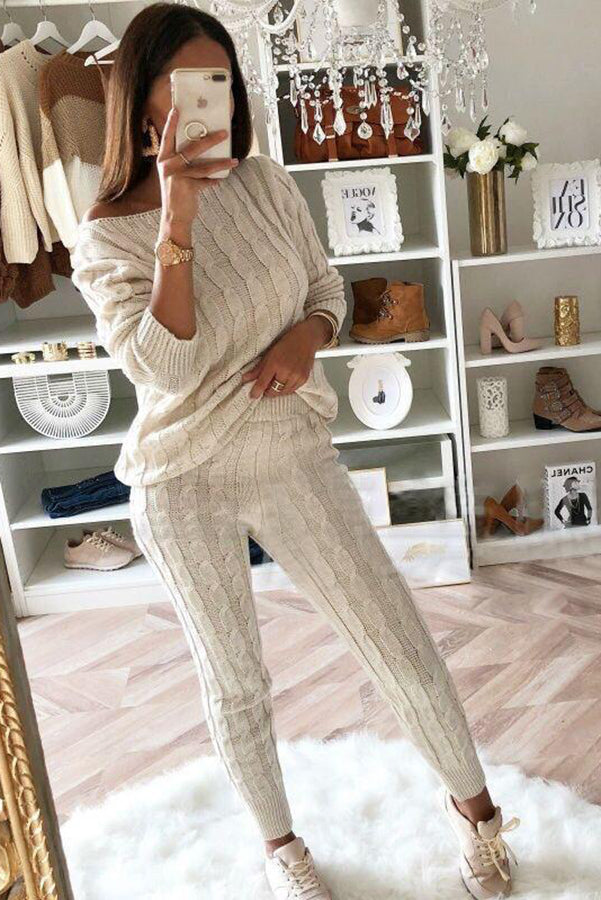 Heidi-Mode | Elevated Comfort Kabelpullover und Slim Fit Hosen Set