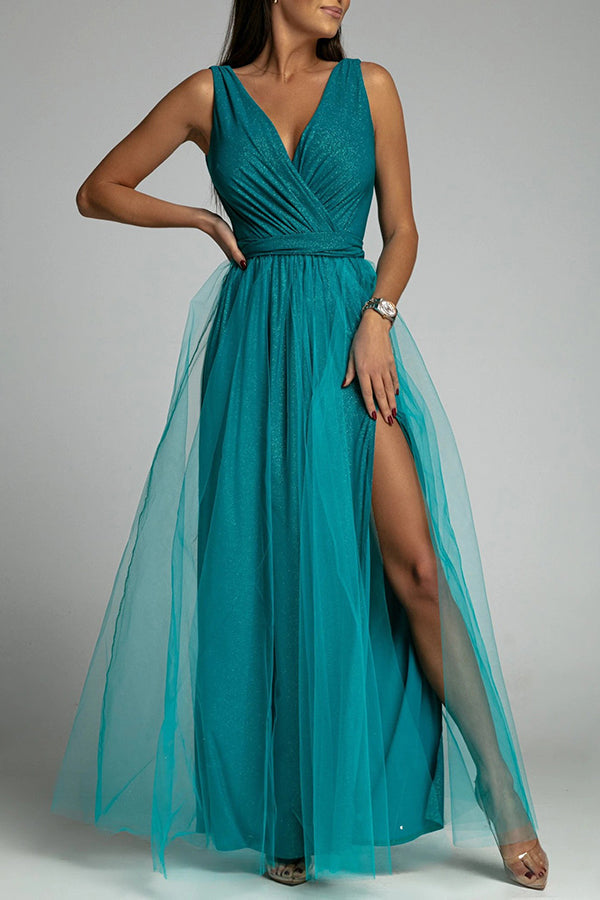 Heidi-Mode | It'S My Day Light Tulle Schlitz Maxi Kleid