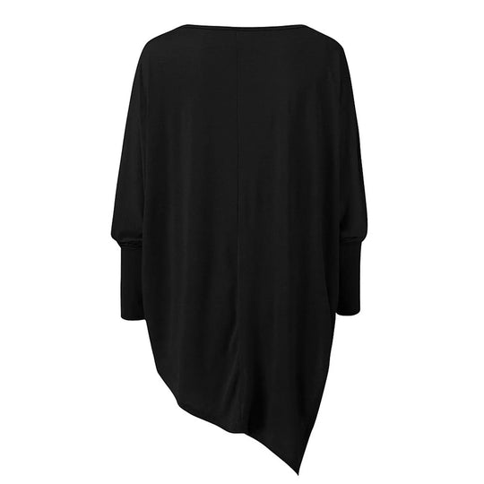 Heidi-Mode | Top Asymmetrisch Schwarz Langarm Tunika