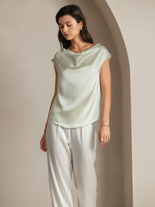 Heidi-Mode | Seiden Kappenärmel Halskragen Tanktop Bluse
