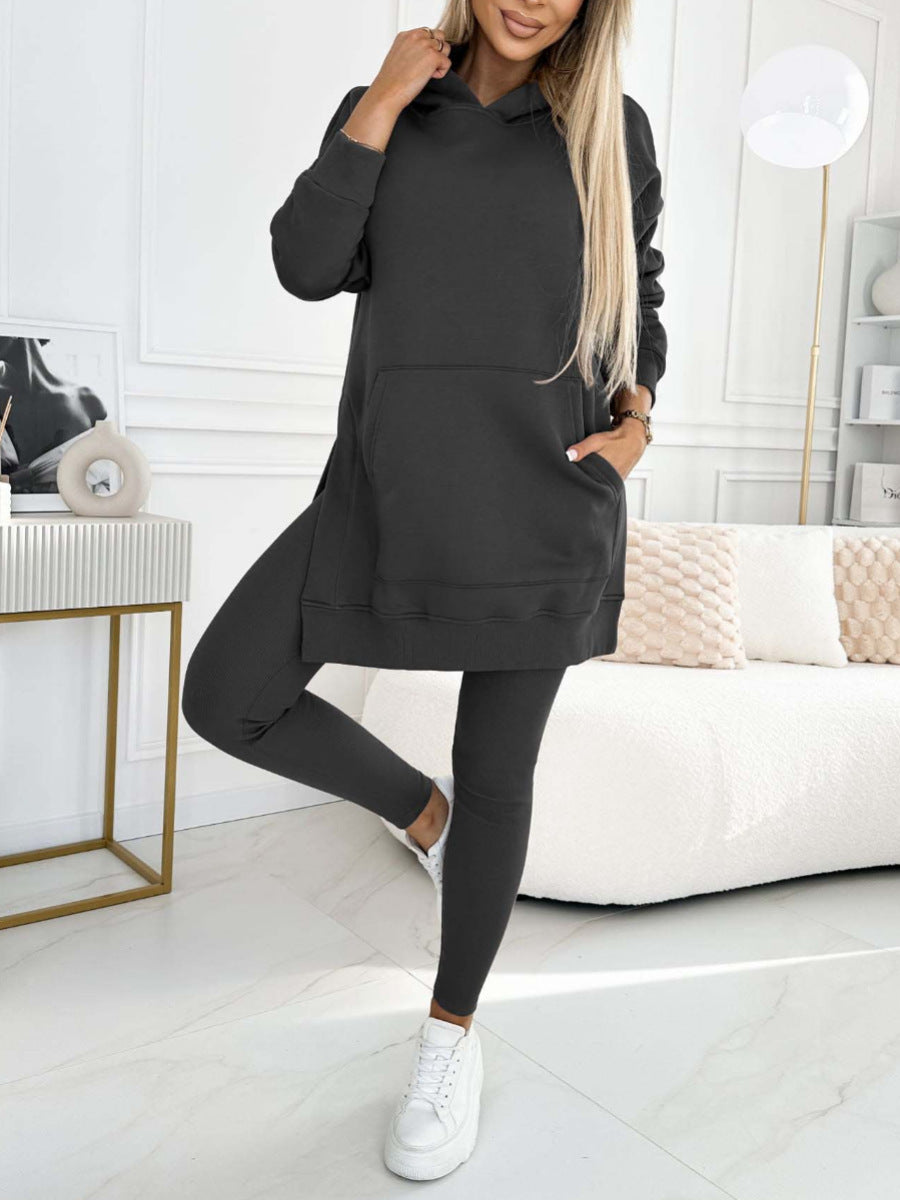 Heidi-Mode | Sportlich Lässiger Kapuzenpullover Dicke Unterhosen Leggings Set