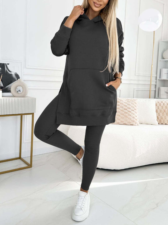 Heidi-Mode | Sportlich Lässiger Kapuzenpullover Dicke Unterhosen Leggings Set