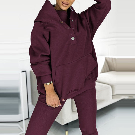 Heidi-Mode | 3-Teiliger Damen Sportanzug Lockere Kapuzenpullover Slim Hosen
