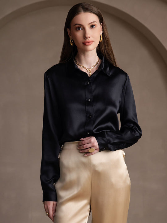 Heidi-Mode | Damen Mulberry Seide Elegant Langarmbluse