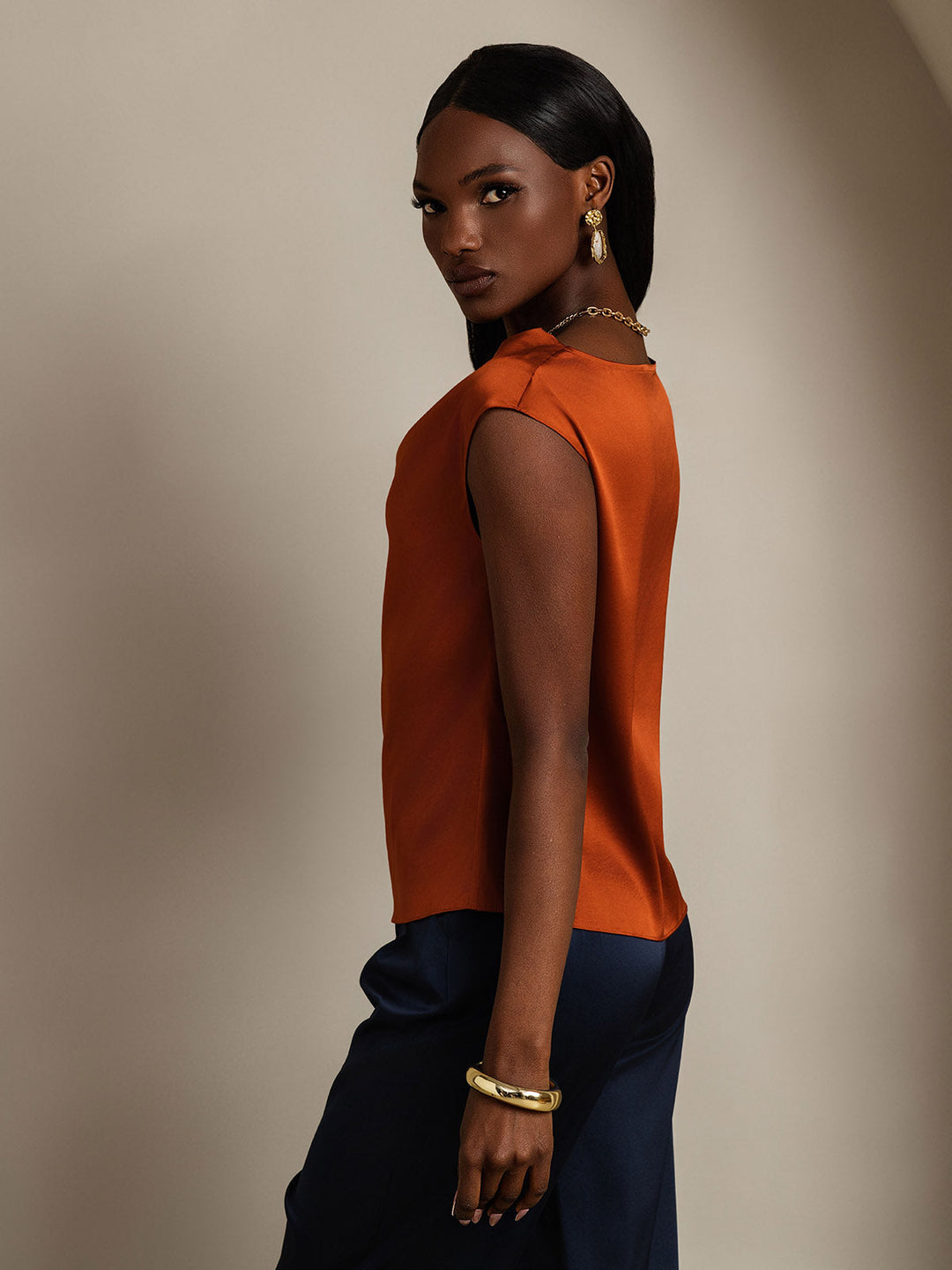 Heidi-Mode | Seiden Kappenärmel Halskragen Tanktop Bluse