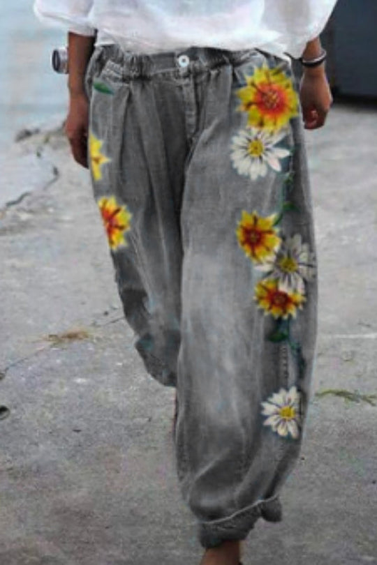 Heidi-Mode | Bohemian Floral Gedruckte Übergroße Harem-Hose