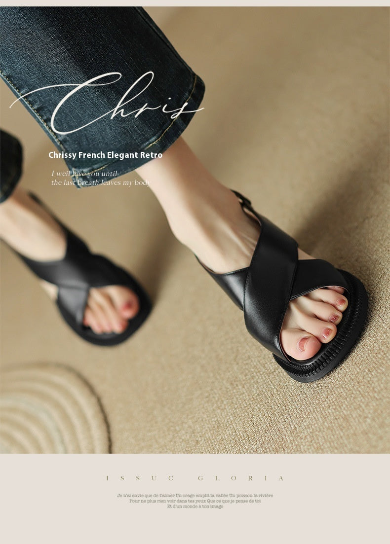 Heidi-Mode | Mid Heel Plus Size 40 41 Breite Riemen Offene Zehe Retro Sandalen