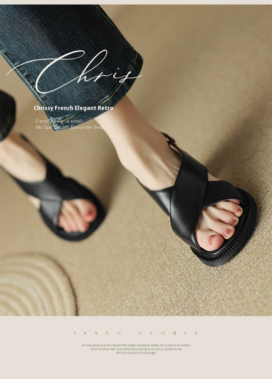 Heidi-Mode | Mid Heel Plus Size 40 41 Breite Riemen Offene Zehe Retro Sandalen
