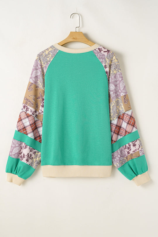 Plus Größe Plaid Floral Patchwork Raglanärmel Pullover