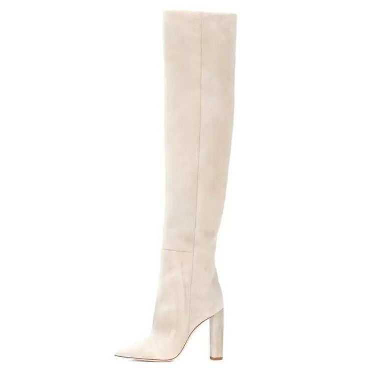 Heidi-Mode | Damen Matte Über Das Knie Dicke Absatz Hohe Stiefel Plissierte Stiefel