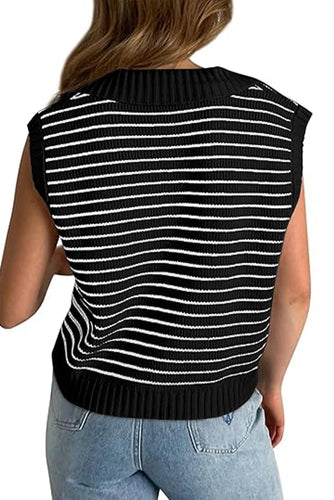 Gestreiftes Pullover-Tank-Top Mit V-Ausschnitt