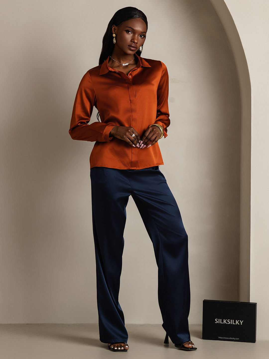 Heidi-Mode | Damen Klassische Seide Langarmshirt