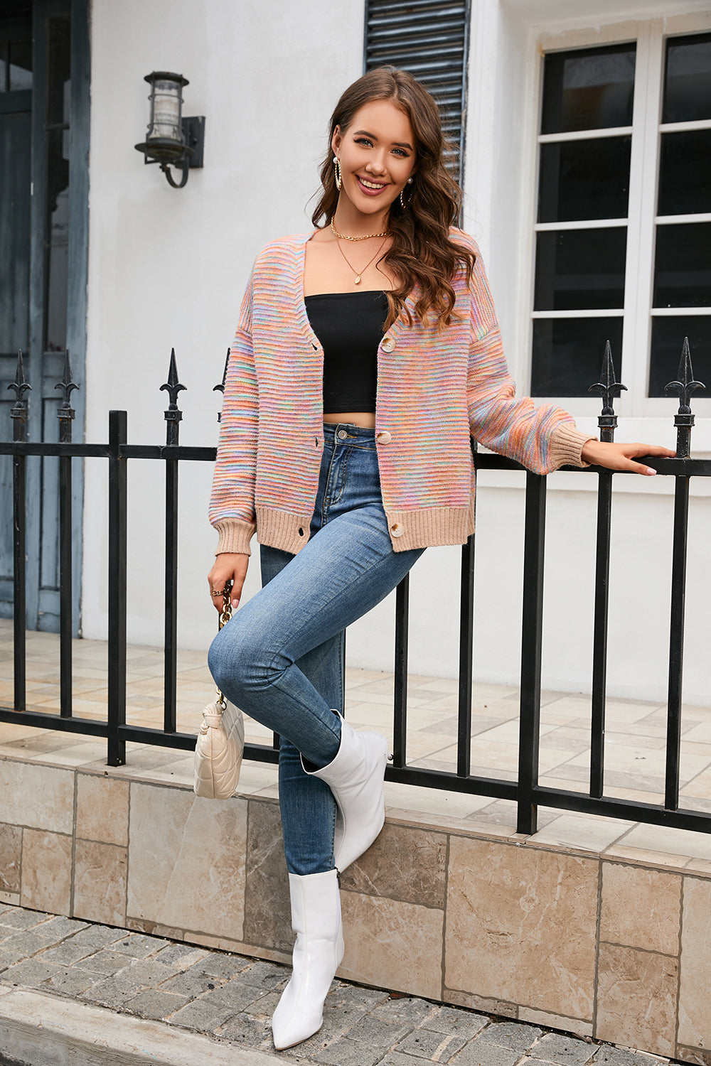Heidi-Mode | Horizontal Rippstrick Knopfleiste Cardigan