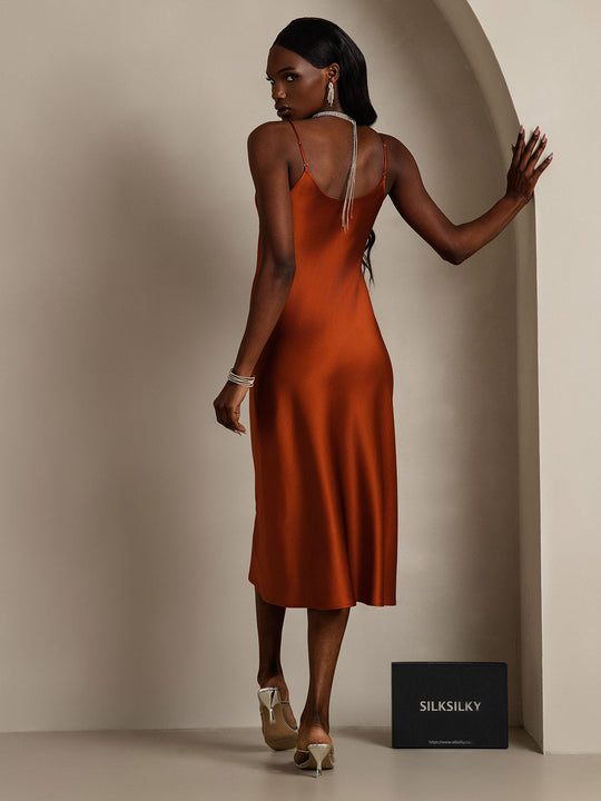 Heidi-Mode | Lange Seidenkleid mit Spaghetti-Träger