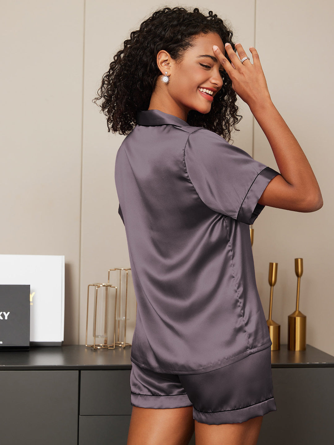 Heidi-Mode | Kurzes Pyjamahosen-Set 100% Seide Luxuriöser Schlafstil