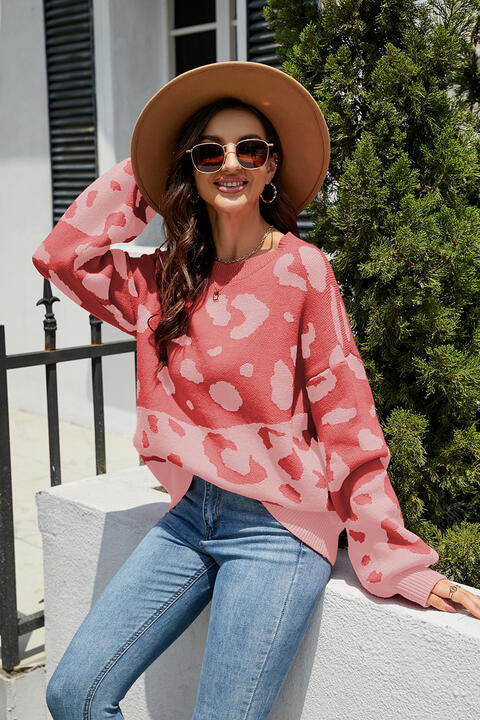 Heidi-Mode | Leopard Drop Shoulder Pullover