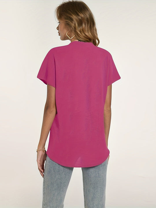 Heidi-Mode | Sommerbluse für Damen Leicht, Kurzarm, Elegant V-Ausschnitt Dekolleté