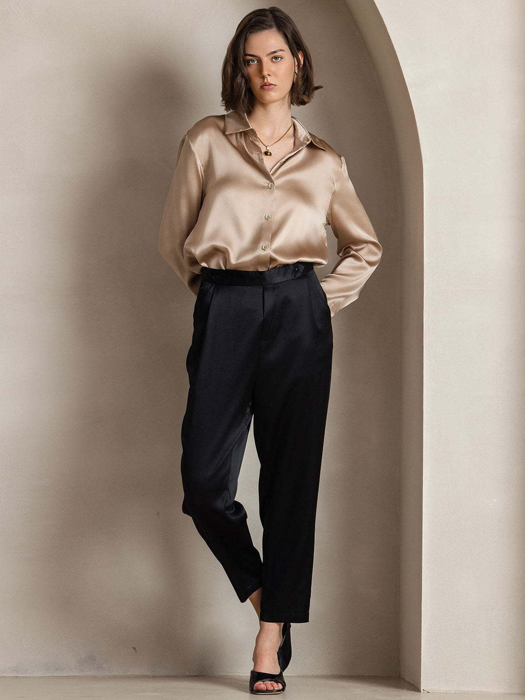 Heidi-Mode | Damen Seiden Basis Militär Revers Hemd
