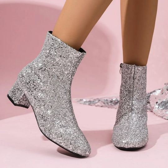 Heidi-Mode | Glitzernde Ankle Boots Mit Blockabsatz
