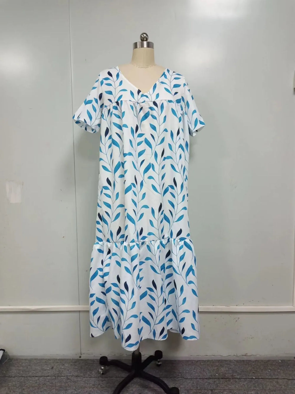 Heidi-Mode | Boho-Strandkleid für Frauen Sommerkleid mit V-Ausschnitt und Kurzen Ärmeln mit Floralem Muster