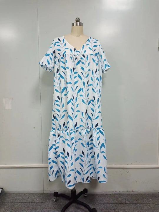 Heidi-Mode | Boho-Strandkleid für Frauen Sommerkleid mit V-Ausschnitt und Kurzen Ärmeln mit Floralem Muster