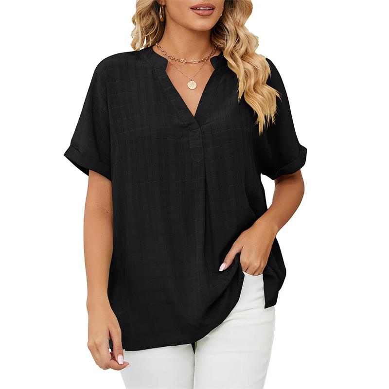 Heidi-Mode | Klassische V-Ausschnitt Kurzarm Bluse