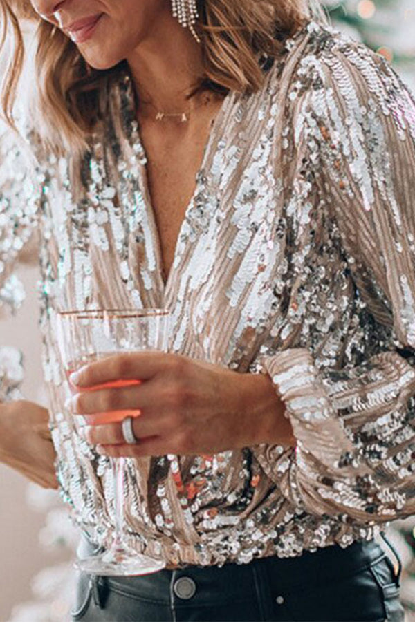 Heidi-Mode | Glitzer Bluse mit V-Ausschnitt Wien