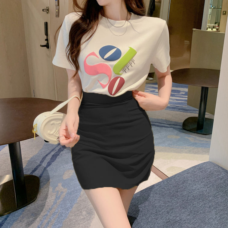 Heidi-Mode | All Match Bedrucktes T-Shirt A-Linie Rock Satz