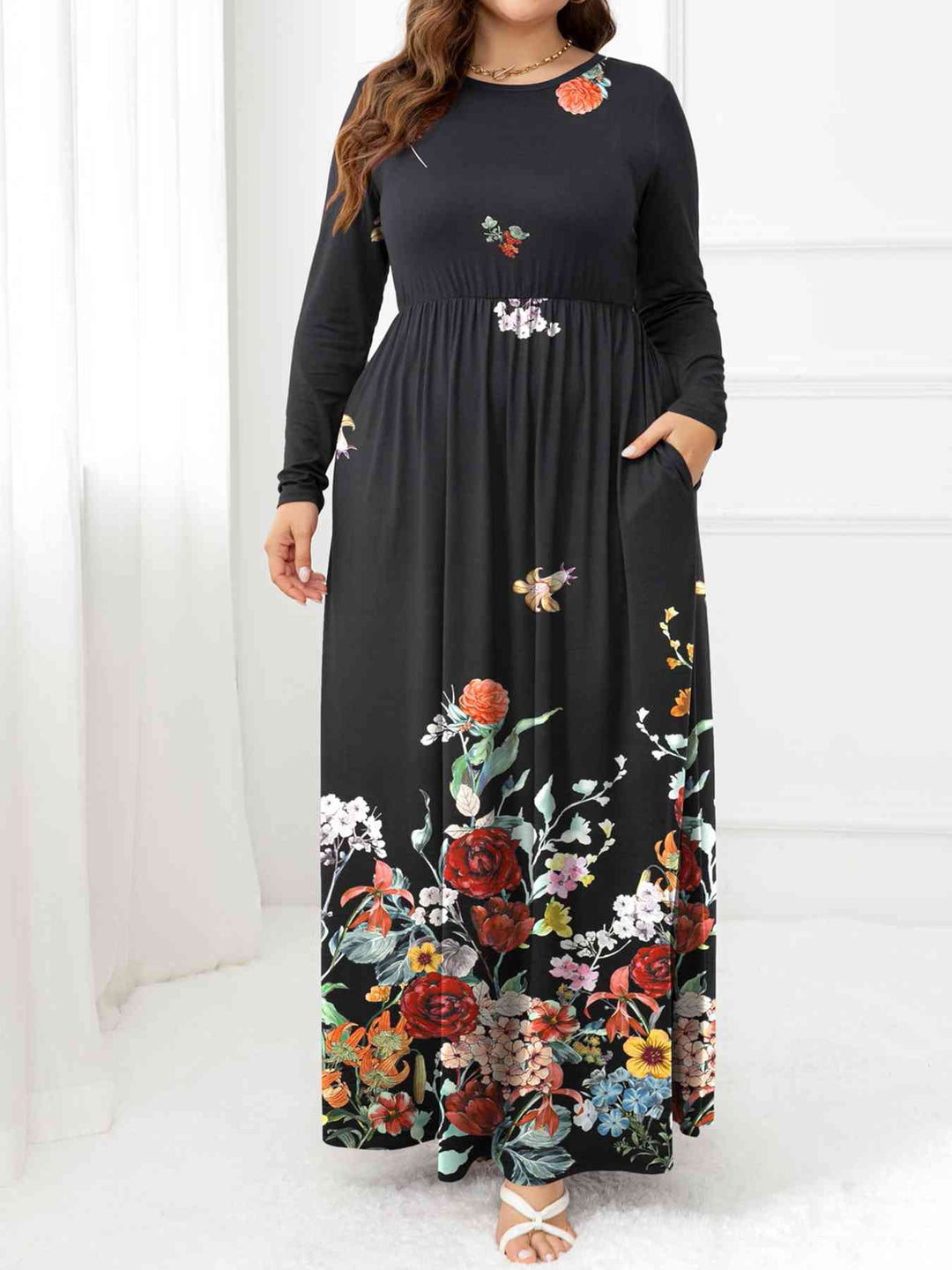 Heidi-Mode | Plus Size Rundhals Maxi Kleider mit Taschen