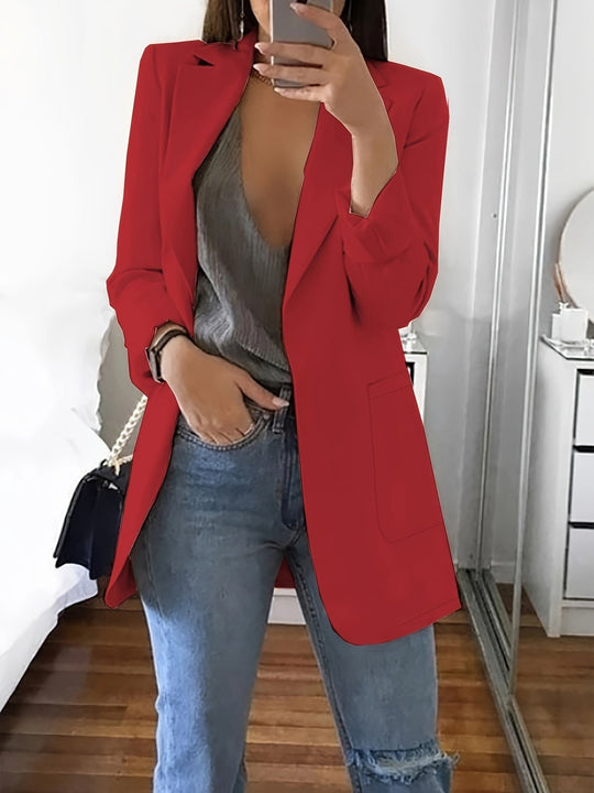 Heidi-Mode | Eleganter Business-Einfarbiger Lange Blazer mit Reversideal für alle Jahreszeiten